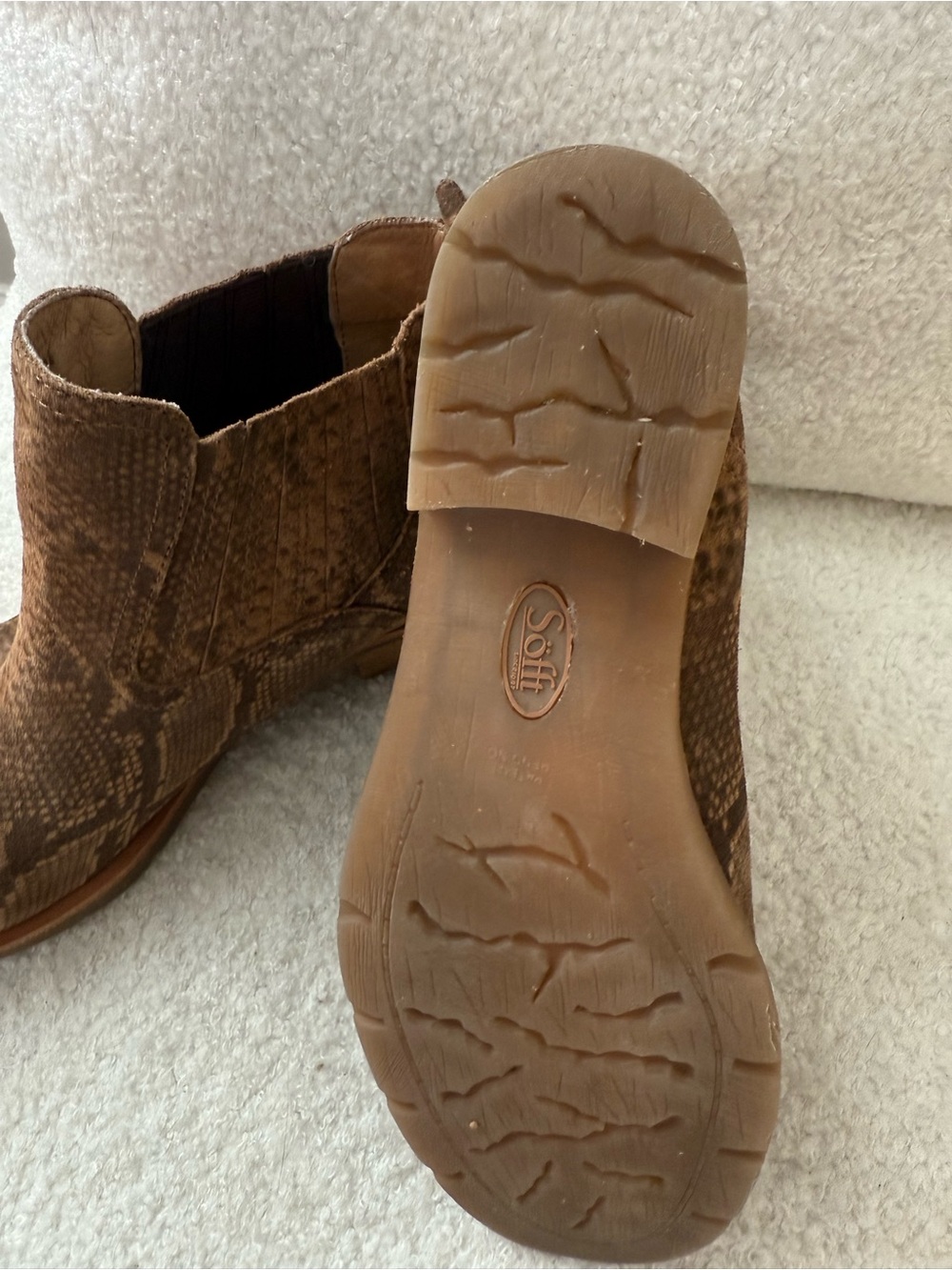 Sofft Brown Snake-Embossed Chelsea Booties